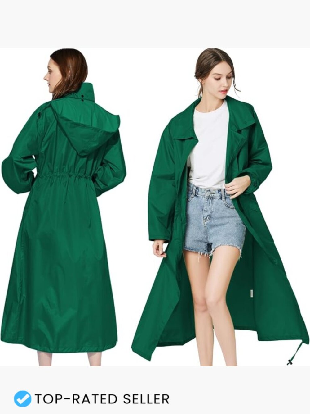 Long Hooded Raincoat Waterproof Packable Windbreaker Lightweight Adjustable